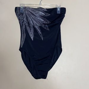 MIRACLESUIT Black Strapless One Piece with Leaves Details